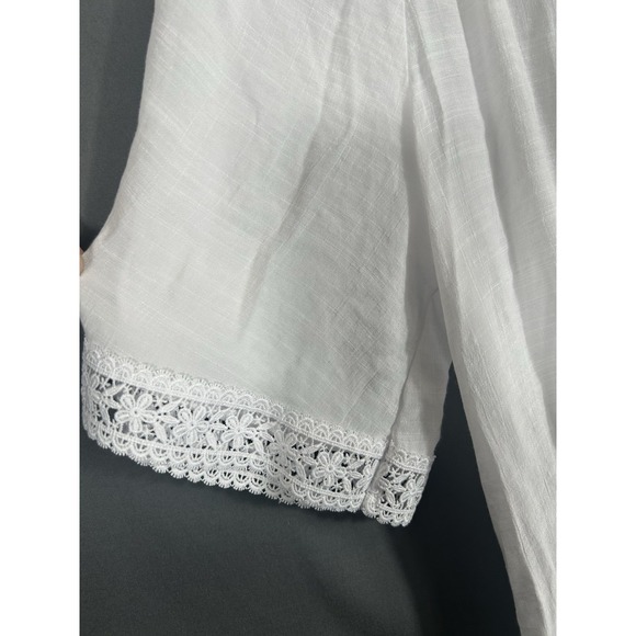 Counterparts Womens White Peasant Top XL Boho Gauzy Eyelet Trim Beachy Coastal - Picture 3 of 9